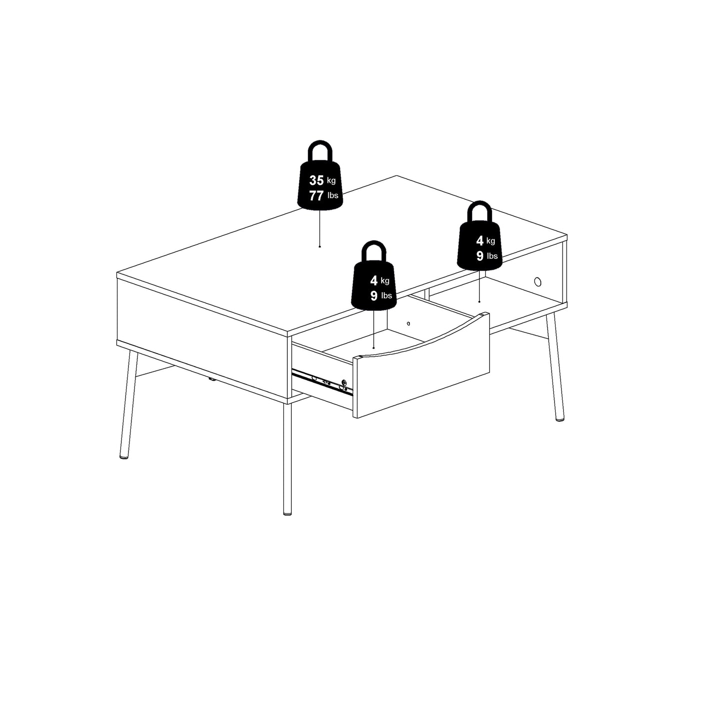 Fur Grey and White Coffee Table with 1 Drawer