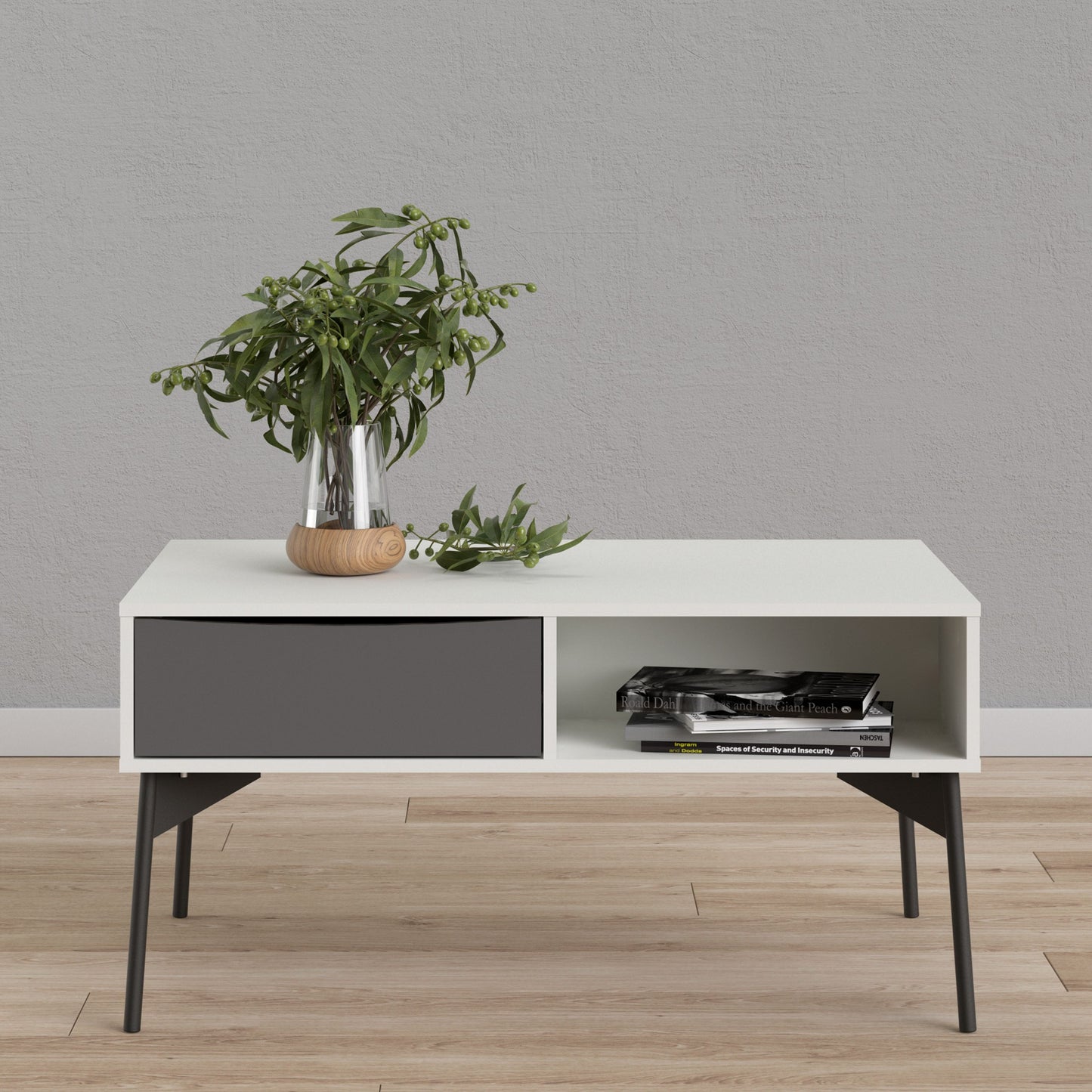 Fur Grey and White Coffee Table with 1 Drawer