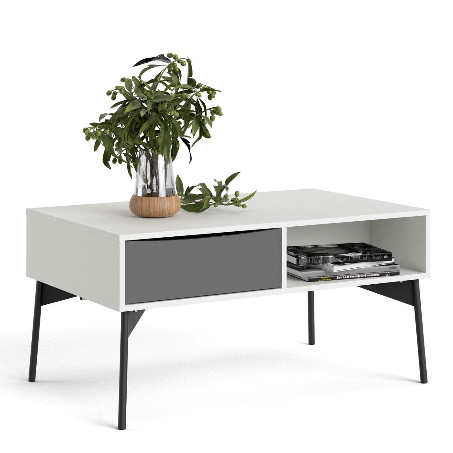 Fur Grey and White Coffee Table with 1 Drawer