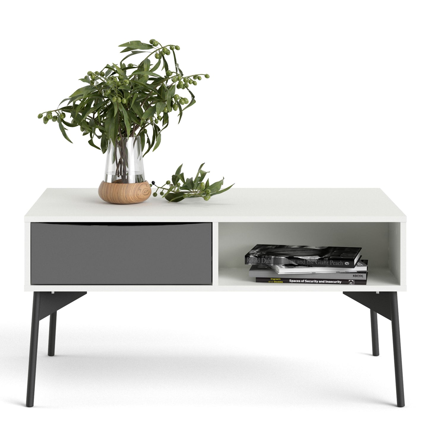 Fur Grey and White Coffee Table with 1 Drawer
