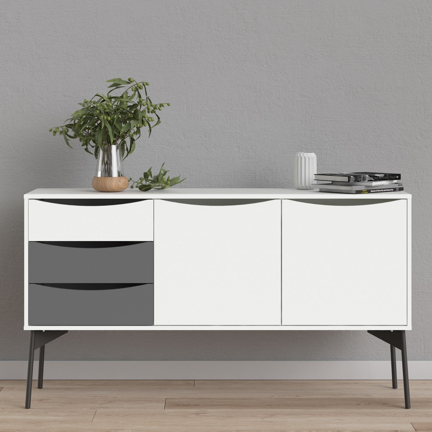 Fur Grey and White Sideboard with 2 Doors 3 Drawers