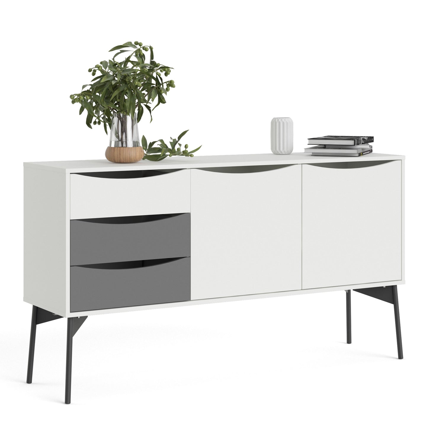 Fur Grey and White Sideboard with 2 Doors 3 Drawers