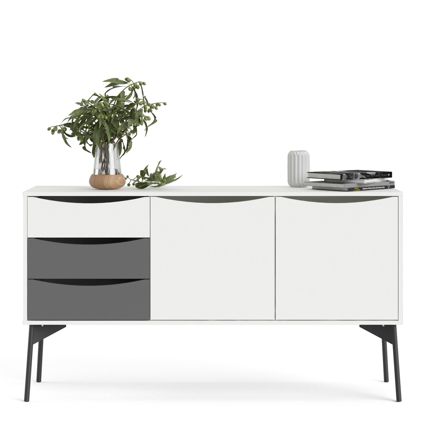 Fur Grey and White Sideboard with 2 Doors 3 Drawers