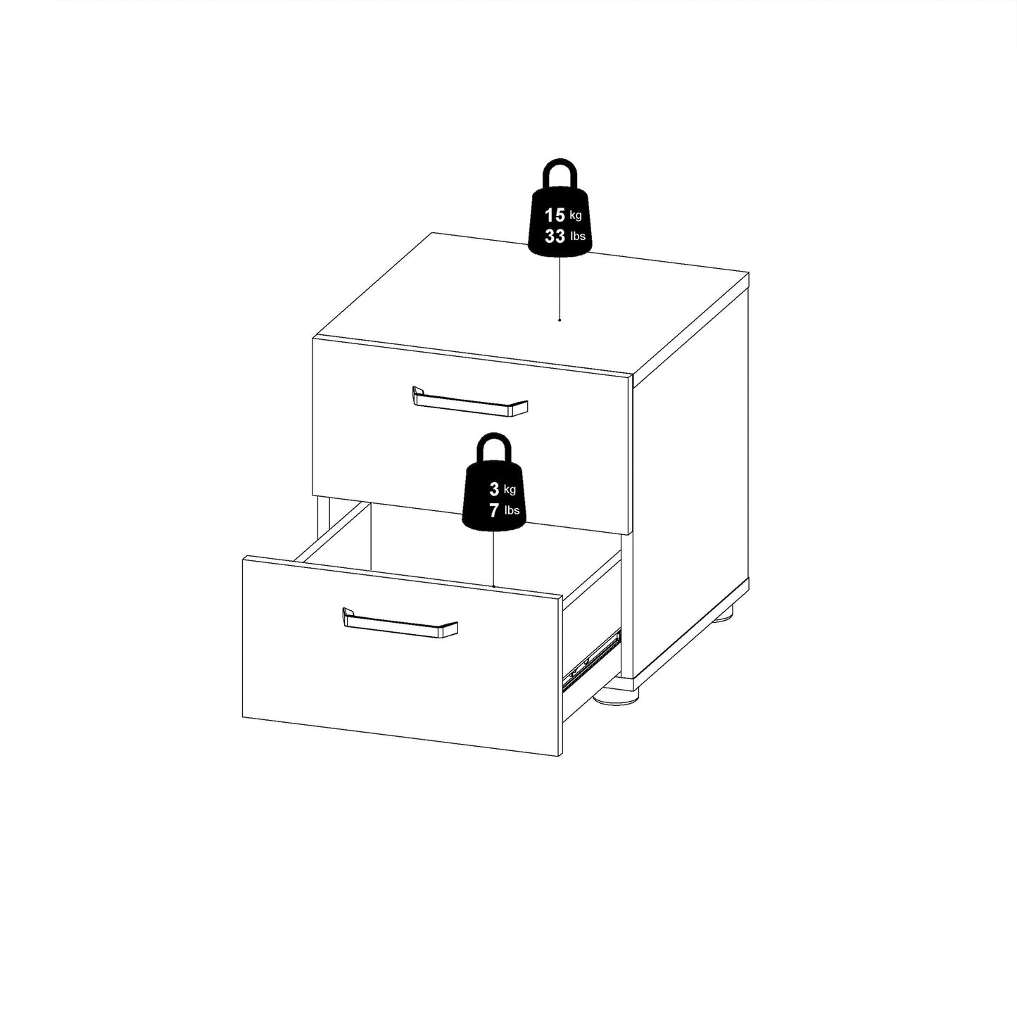Dallas Bedside Table with 2 Drawers in Rovere Gessato Dark Oak