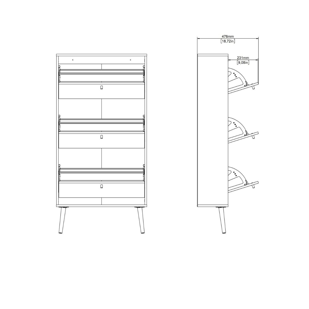 Cumbria White Shoe Cabinet with 3 Flip Down Doors