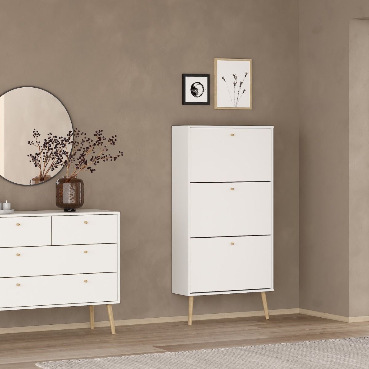 Cumbria White Shoe Cabinet with 3 Flip Down Doors