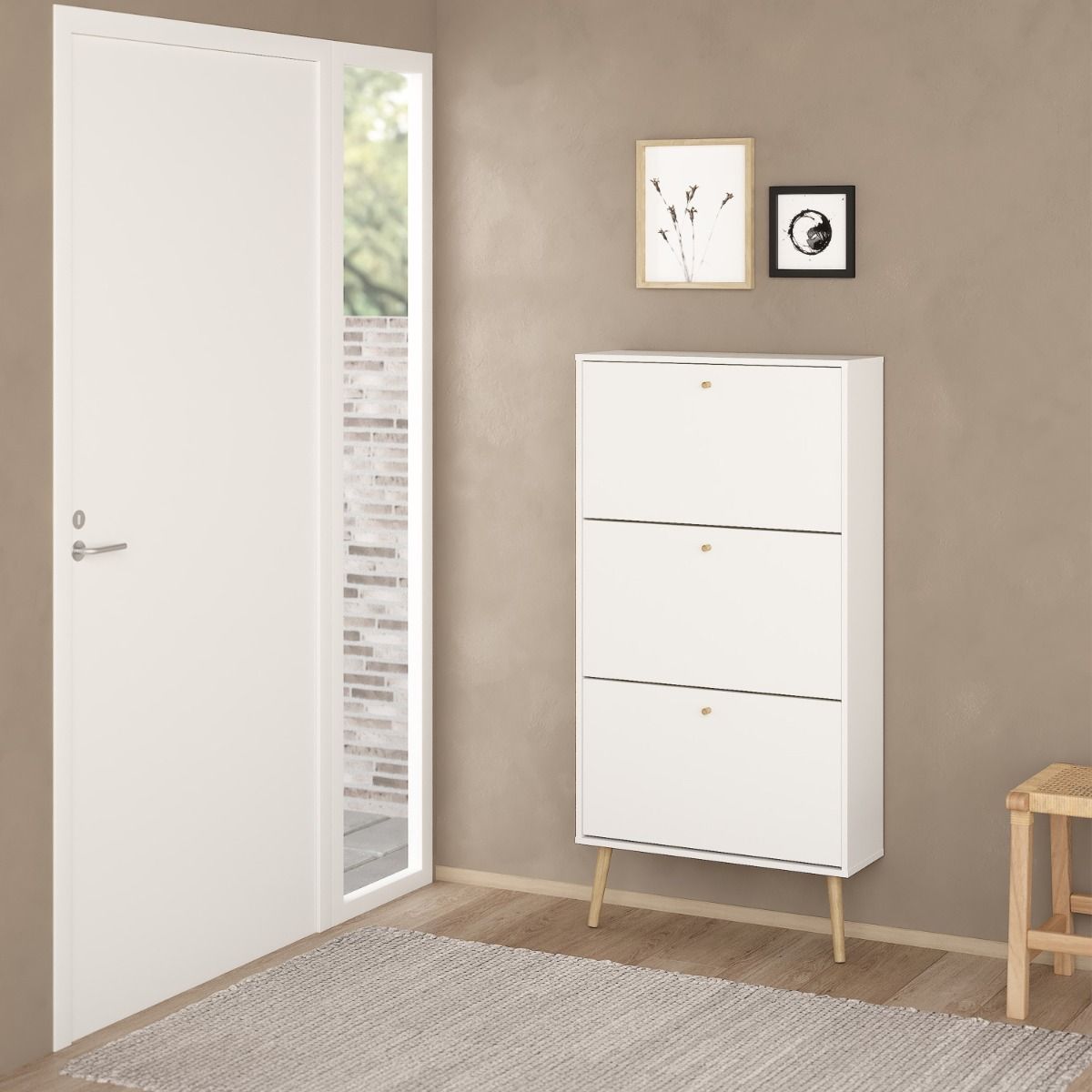 Cumbria White Shoe Cabinet with 3 Flip Down Doors