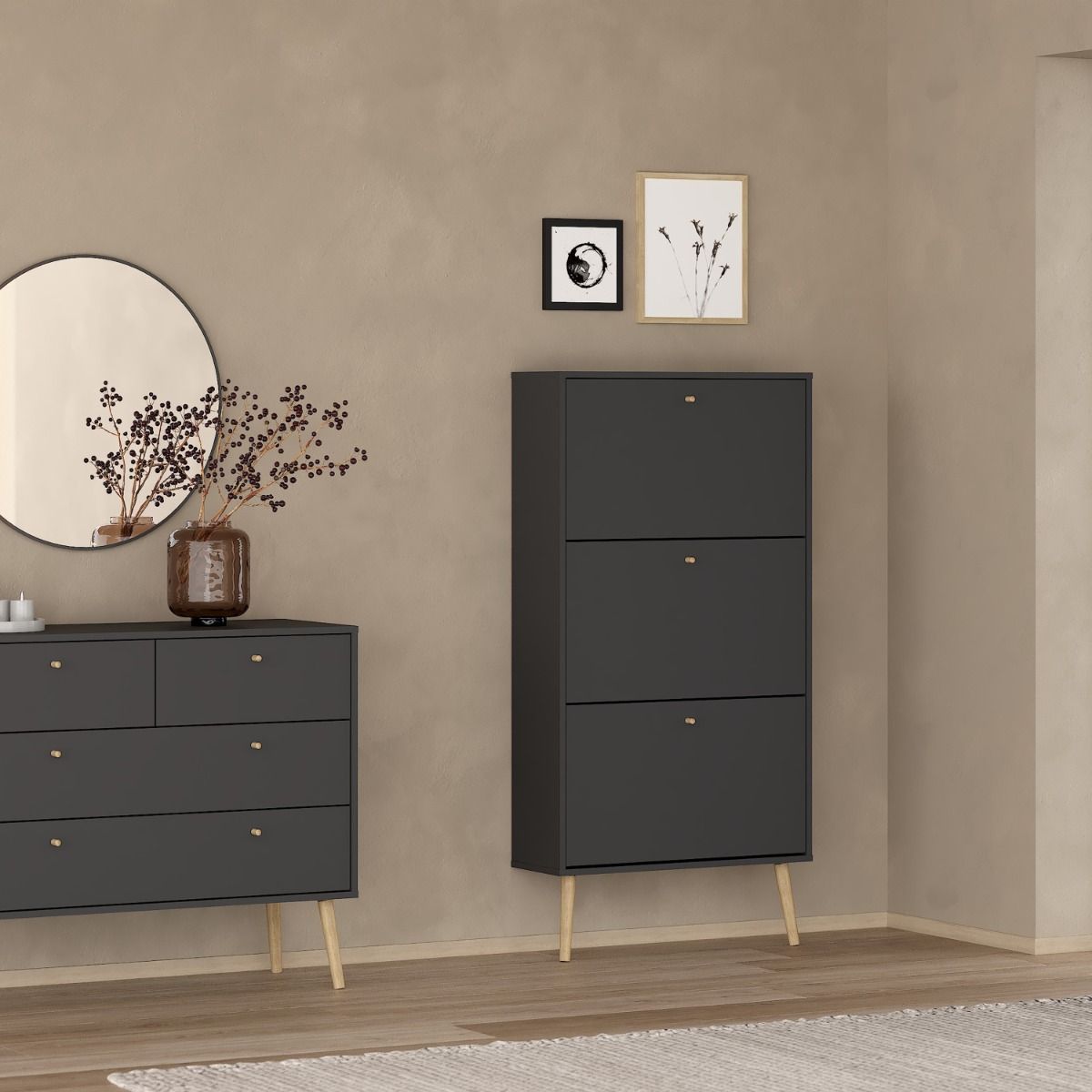 Cumbria Grey Shoe Cabinet with 3 Flip Down Doors