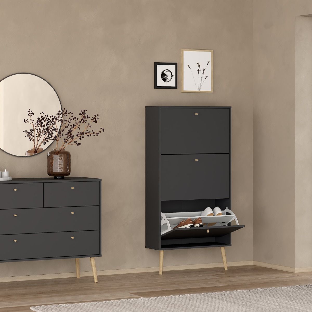 Cumbria Grey Shoe Cabinet with 3 Flip Down Doors