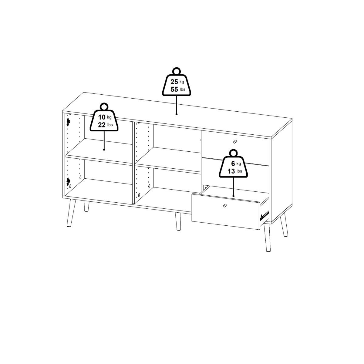 Cumbria White Sideboard with 2 Doors + 3 Drawers