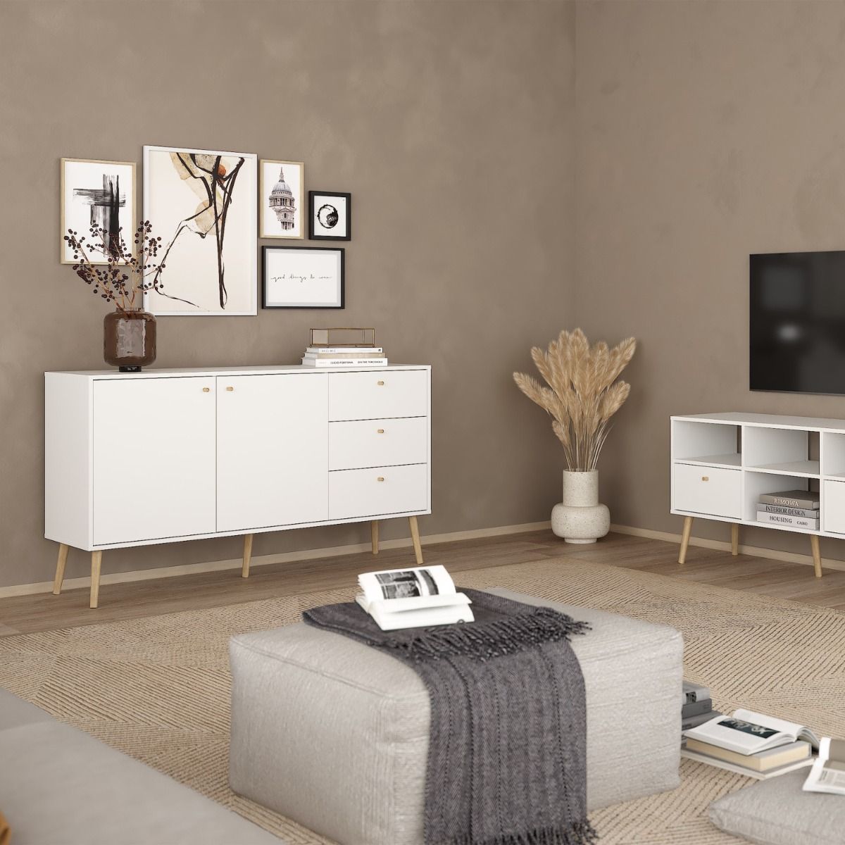 Cumbria White Sideboard with 2 Doors + 3 Drawers