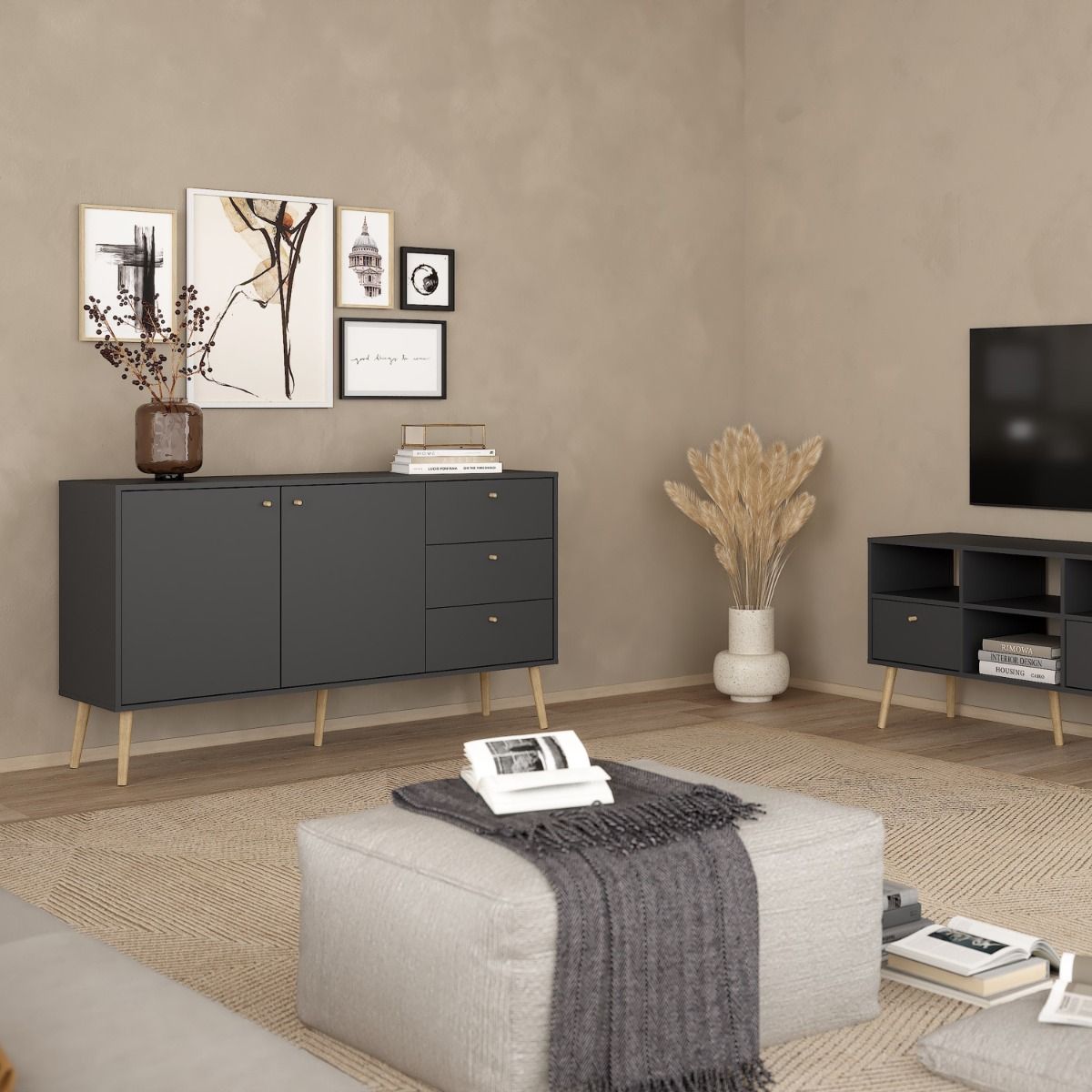 Cumbria Dark Grey Sideboard with 2 Doors + 3 Drawers