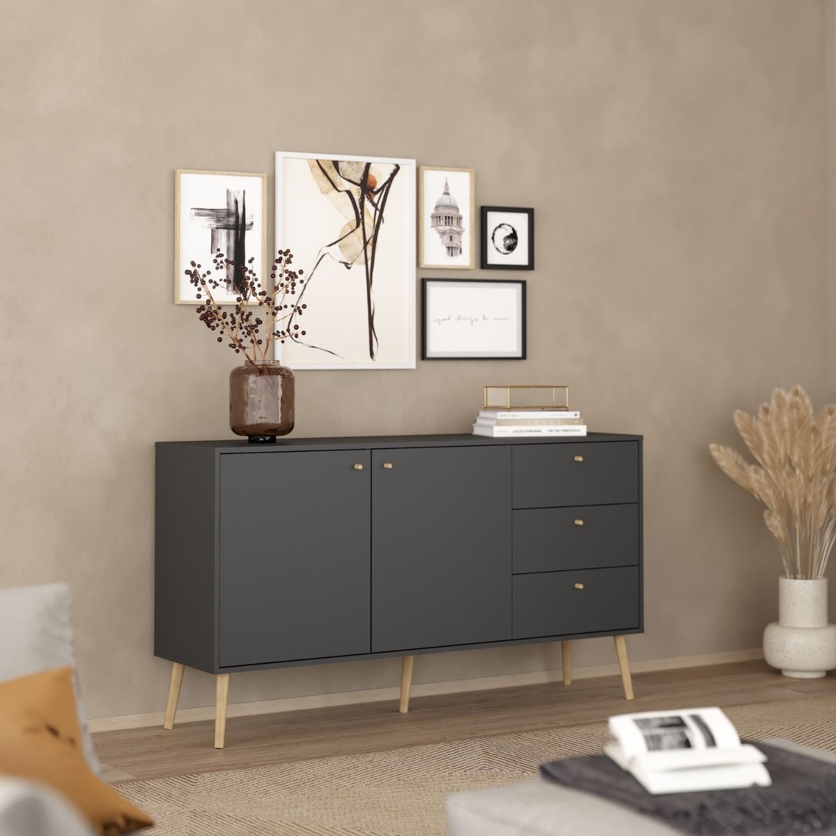 Cumbria Dark Grey Sideboard with 2 Doors + 3 Drawers