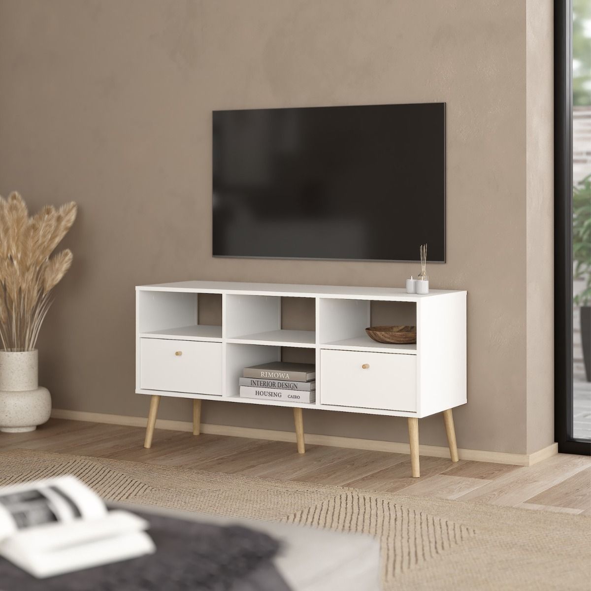 Cumbria White TV Unit with 2 Drawers