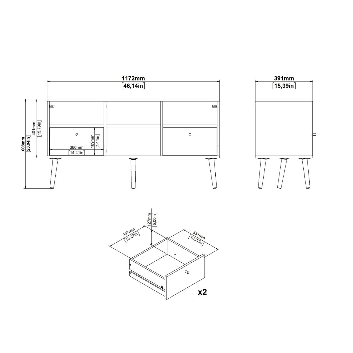 Cumbria Grey TV Unit with 2 Drawers