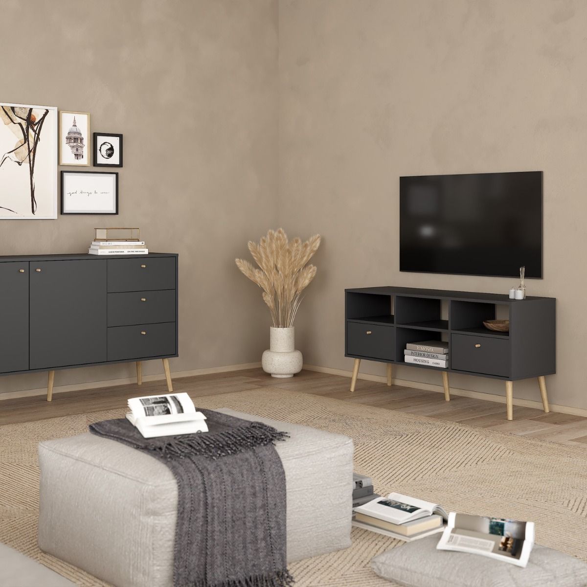 Cumbria Grey TV Unit with 2 Drawers
