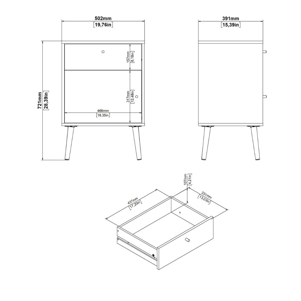 Cumbria White Bedside Table 1 Door + 1 Drawer