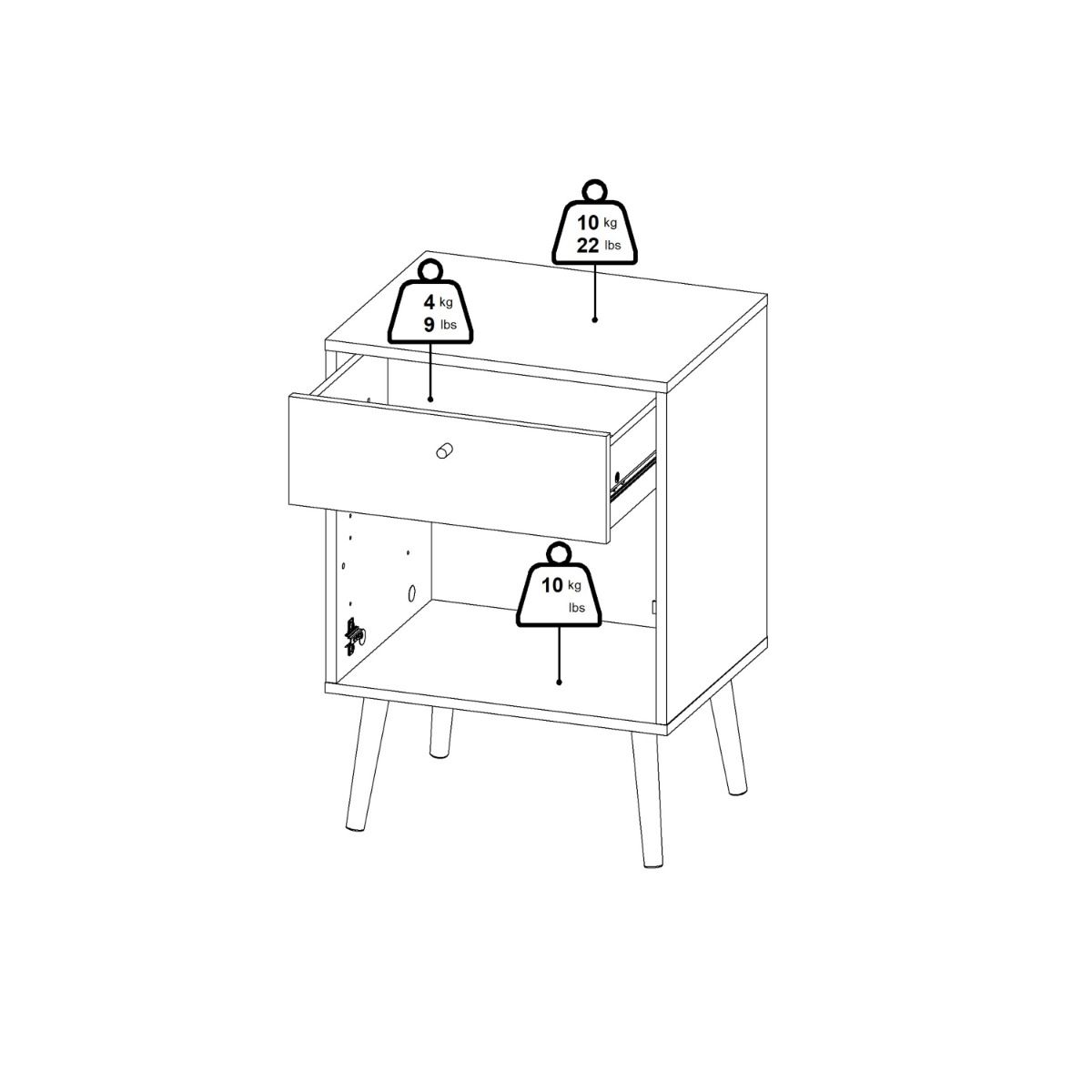 Cumbria White Bedside Table 1 Door + 1 Drawer