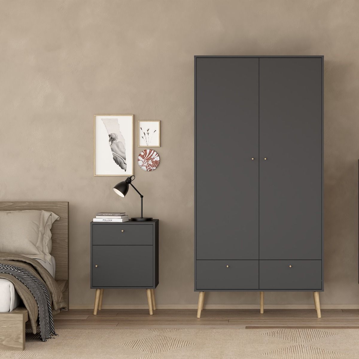 Cumbria Dark Grey Bedside Table 1 Door + 1 Drawer
