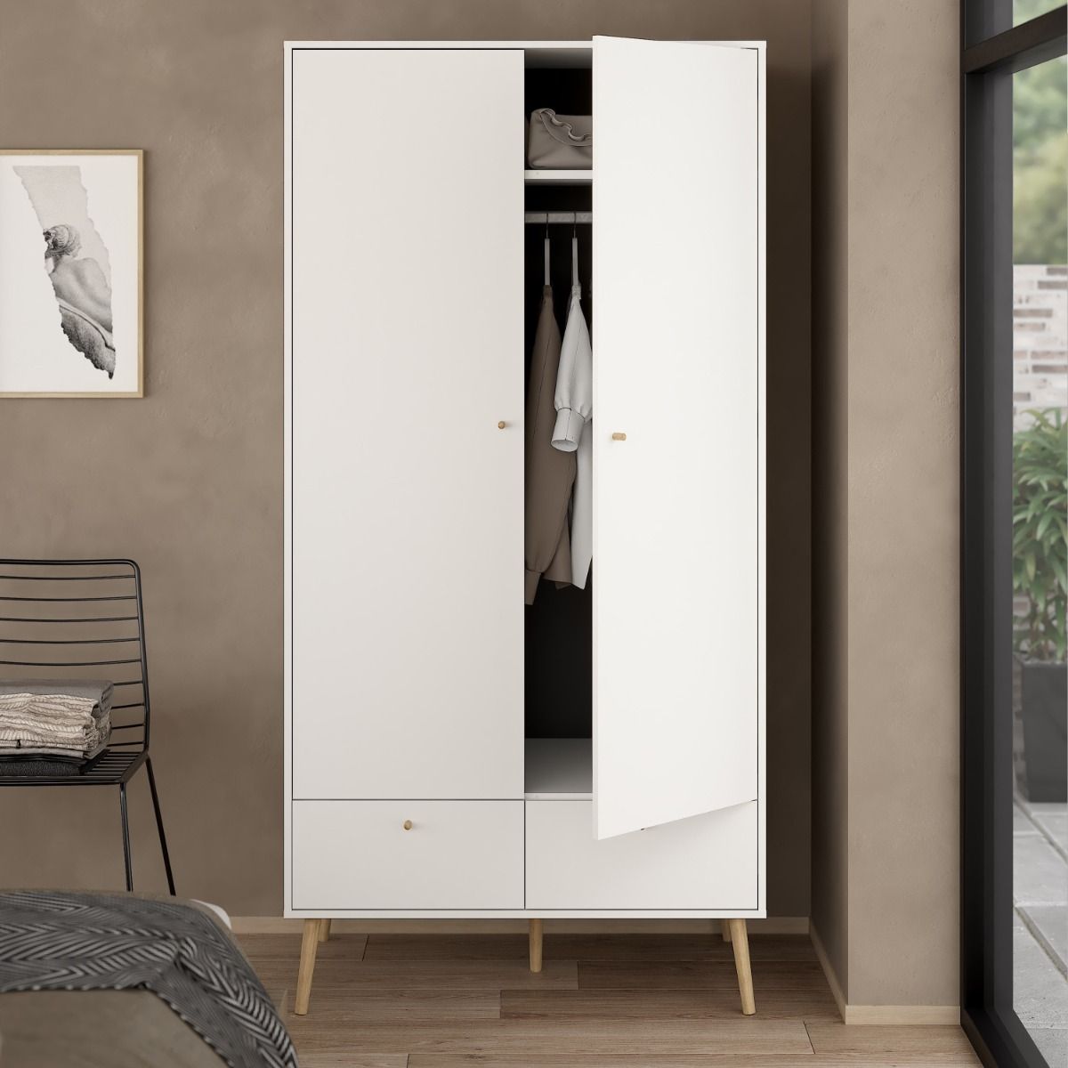 Cumbria White Wardrobe with 2 Doors + 2 Drawers