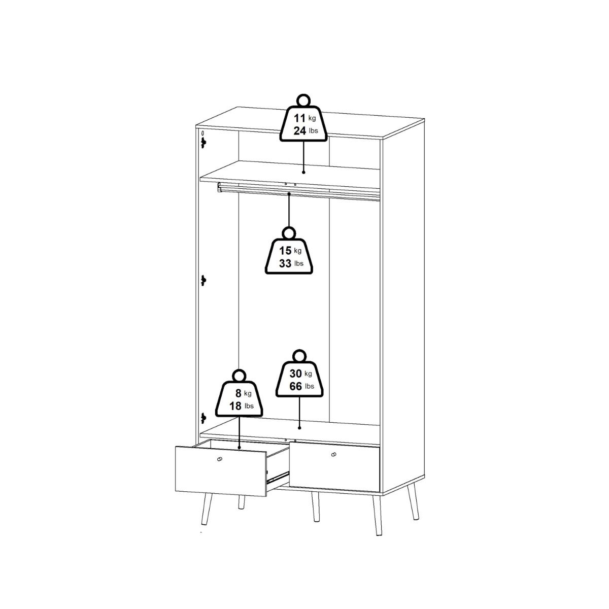 Cumbria White Wardrobe with 2 Doors + 2 Drawers