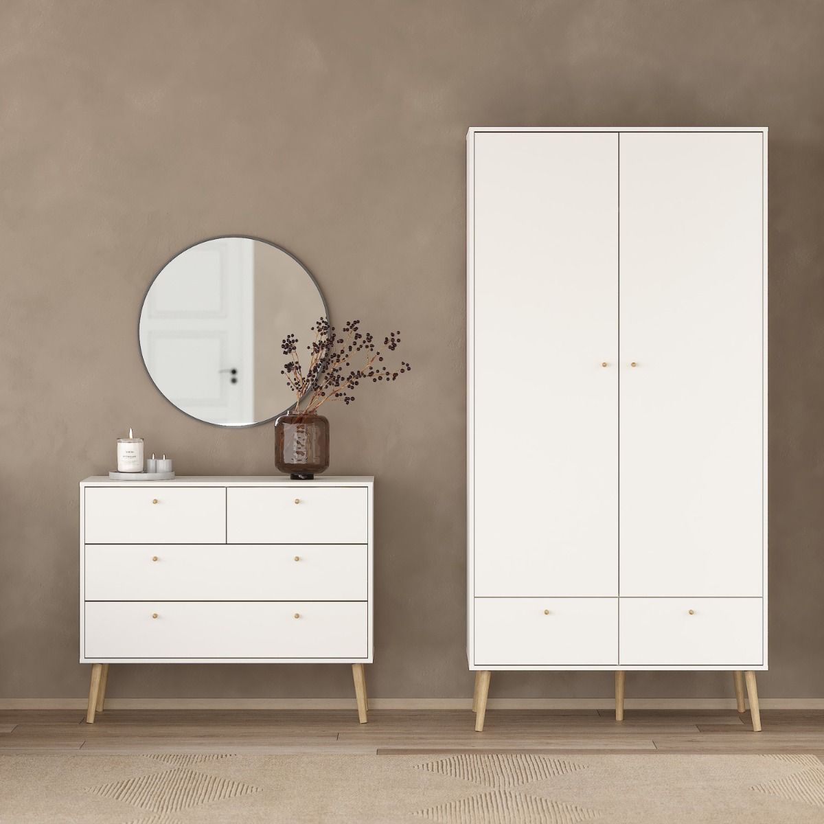 Cumbria White Wardrobe with 2 Doors + 2 Drawers