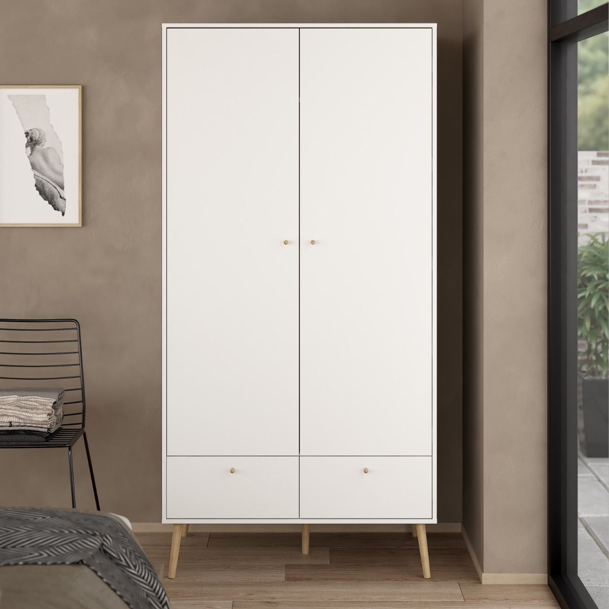 Cumbria White Wardrobe with 2 Doors + 2 Drawers