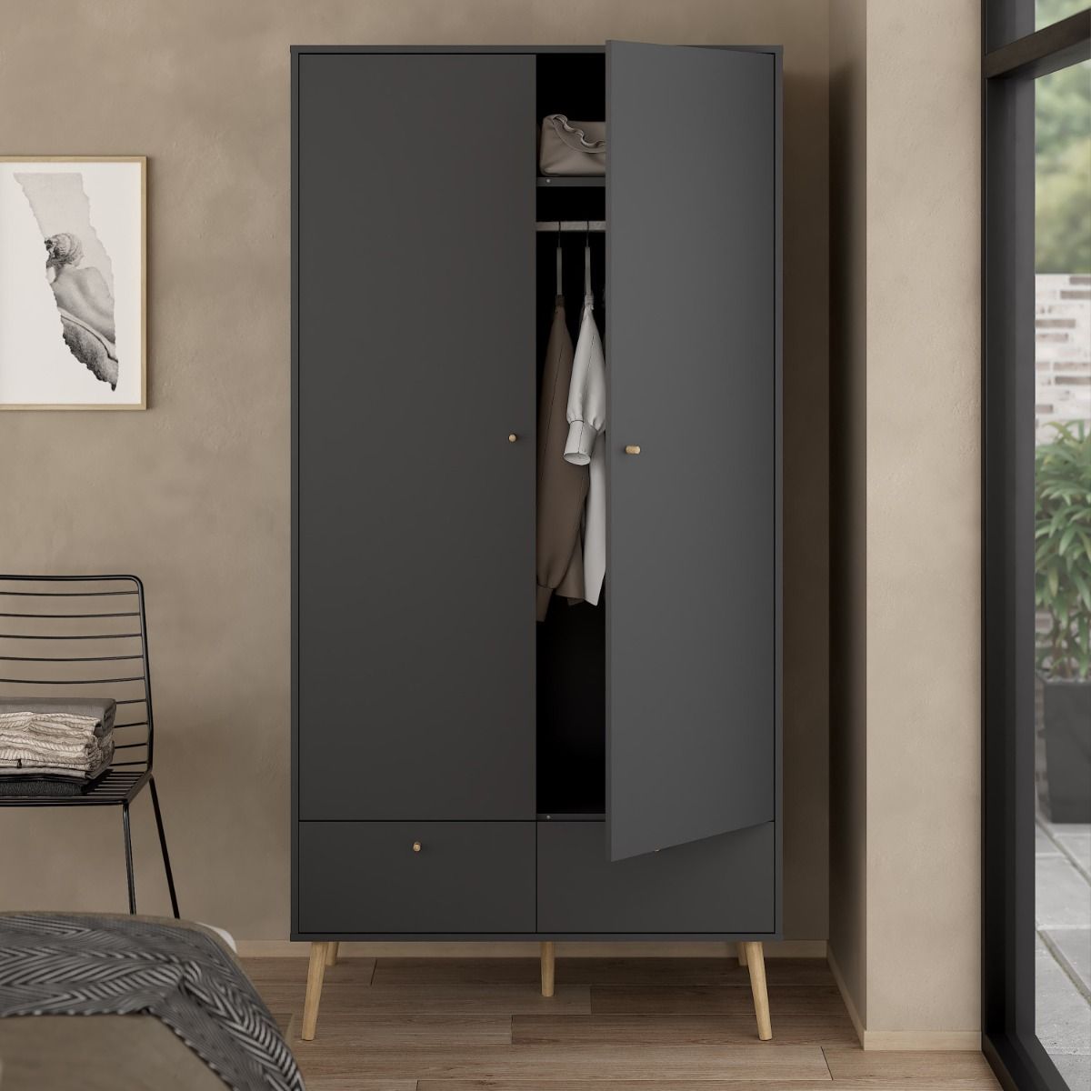 Cumbria Dark Grey Wardrobe with 2 Doors + 2 Drawers