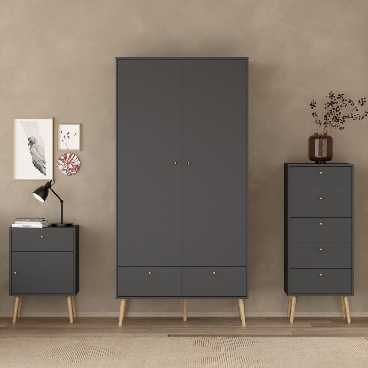 Cumbria Dark Grey Wardrobe with 2 Doors + 2 Drawers