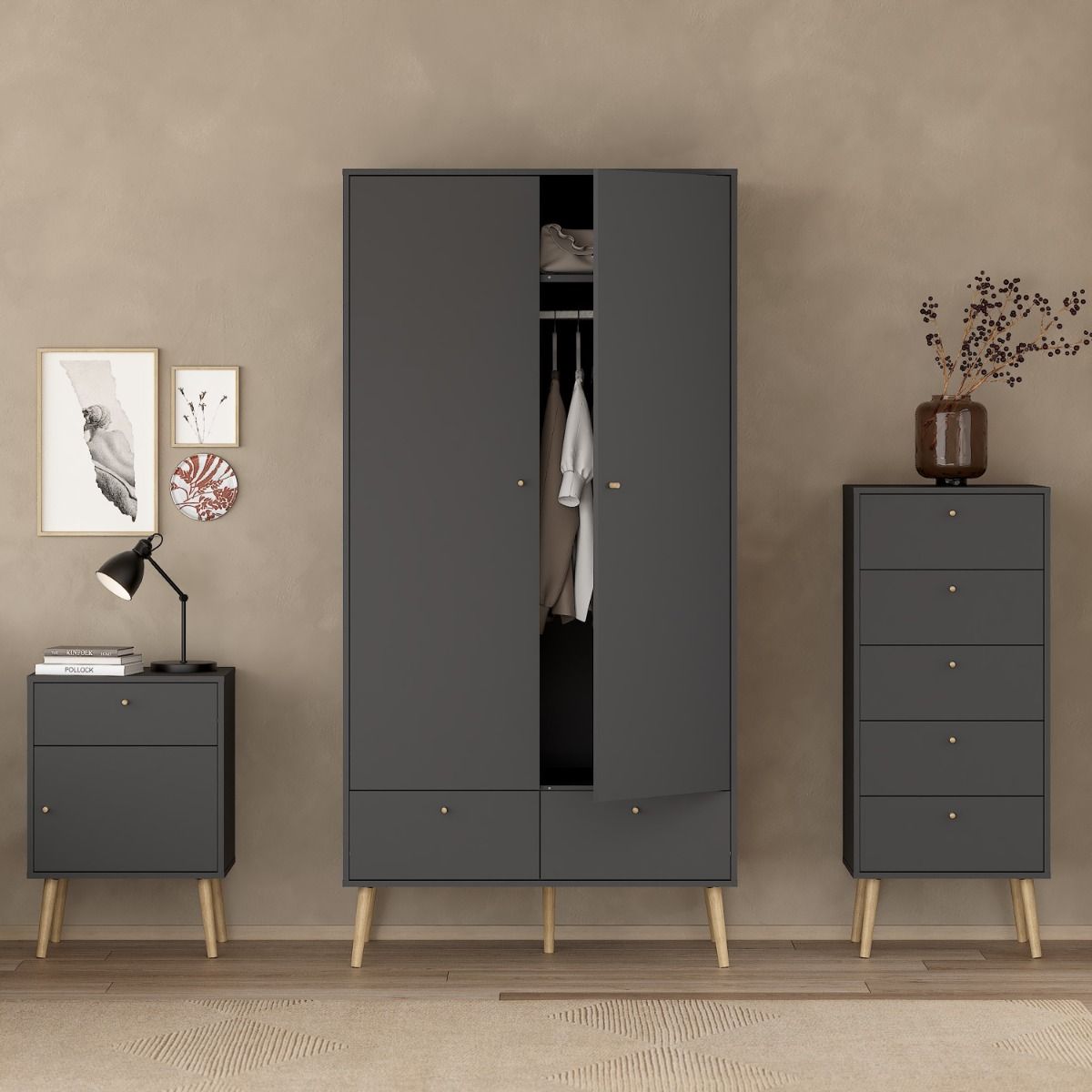 Cumbria Dark Grey Wardrobe with 2 Doors + 2 Drawers