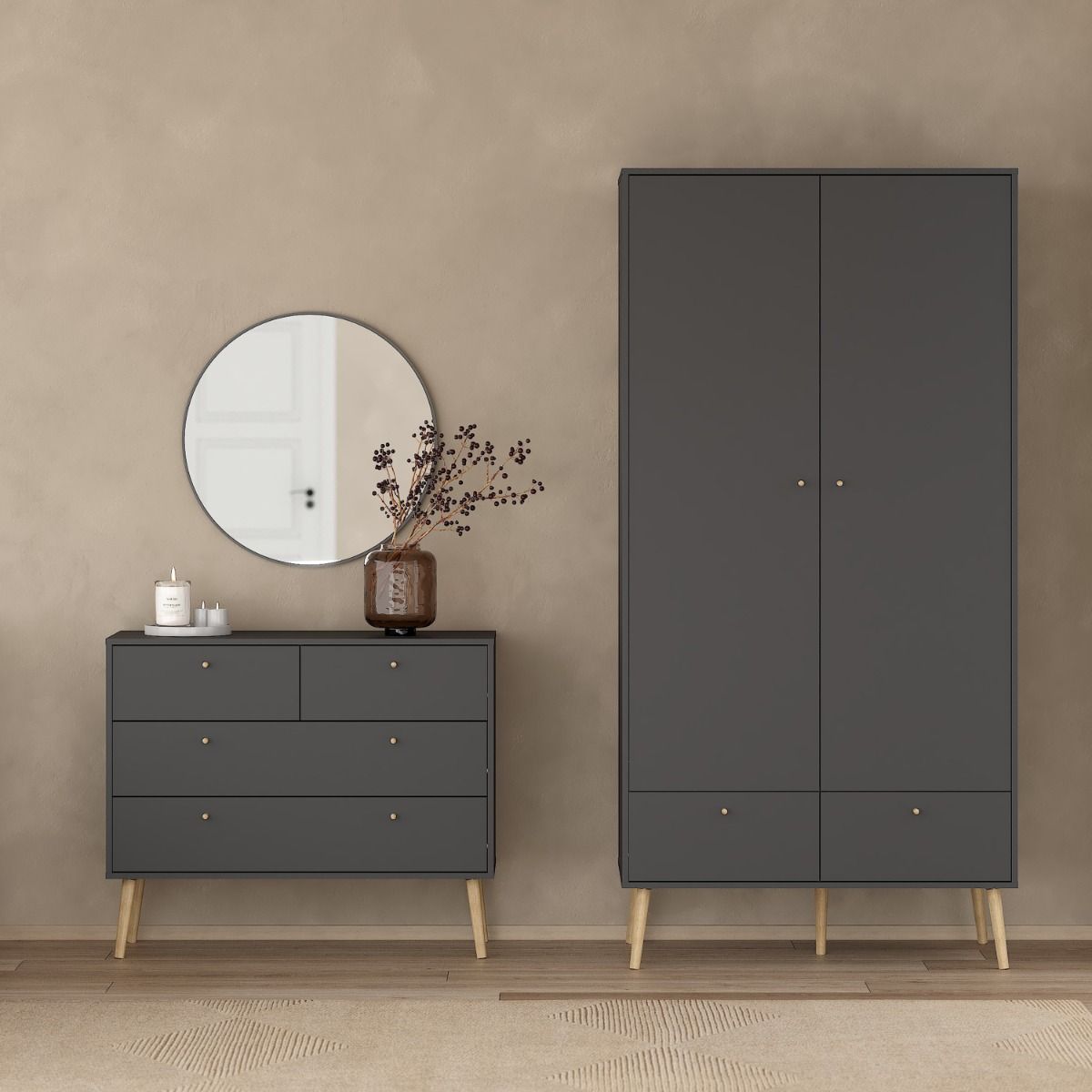 Cumbria Dark Grey Wardrobe with 2 Doors + 2 Drawers