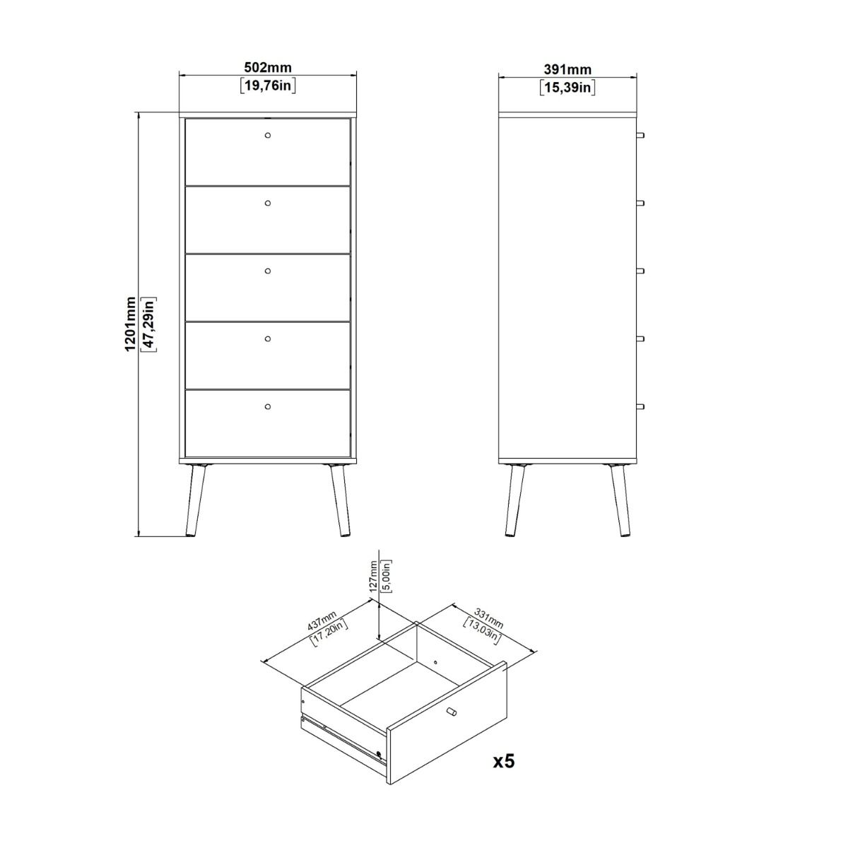 Cumbria Tall Chest of Drawers - 5 Drawers