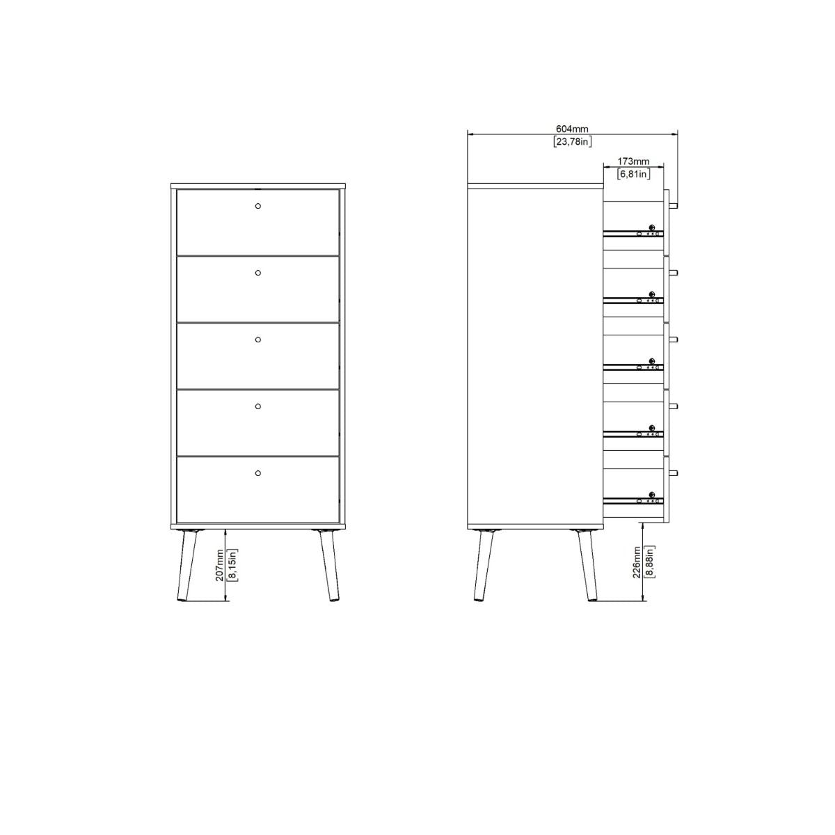 Cumbria Dark Grey Tall Chest of Drawers - 5 Drawers
