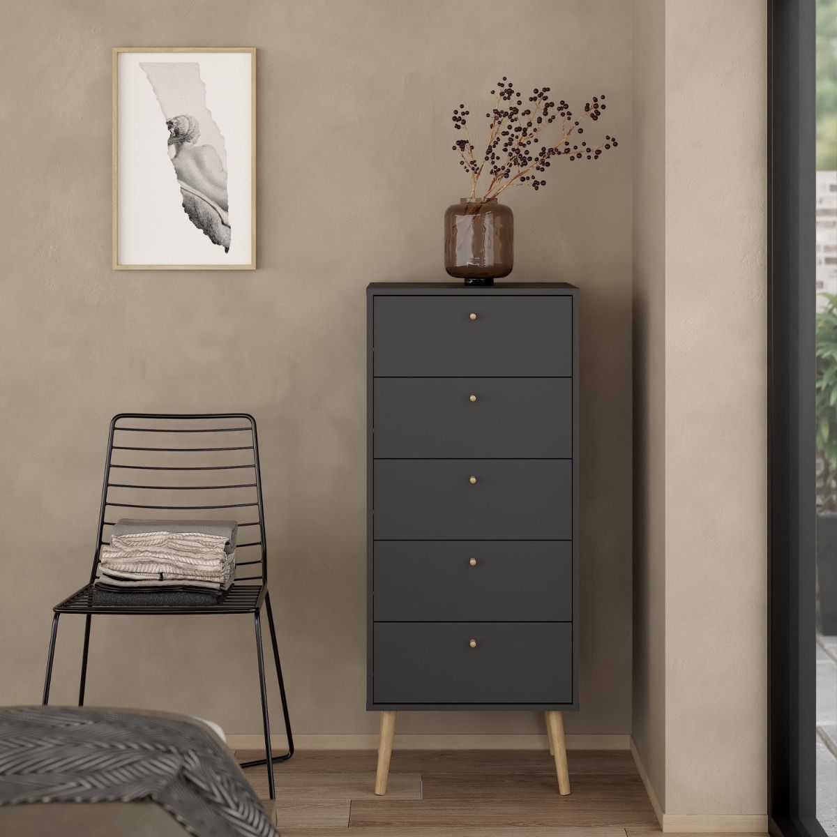 Cumbria Dark Grey Tall Chest of Drawers - 5 Drawers