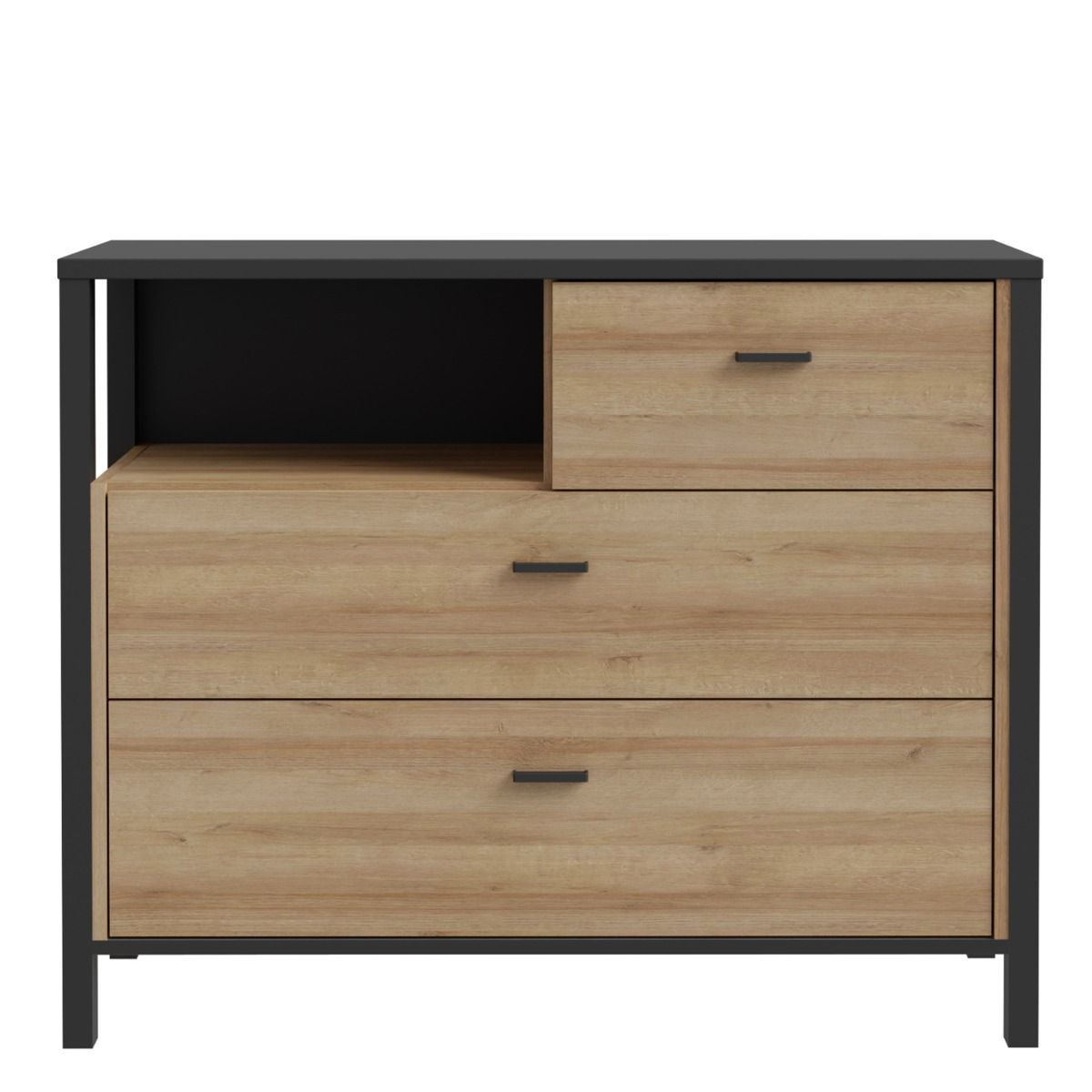 High Rock Chest of Drawers with 3 drawers in Matt Black/Riviera Oak
