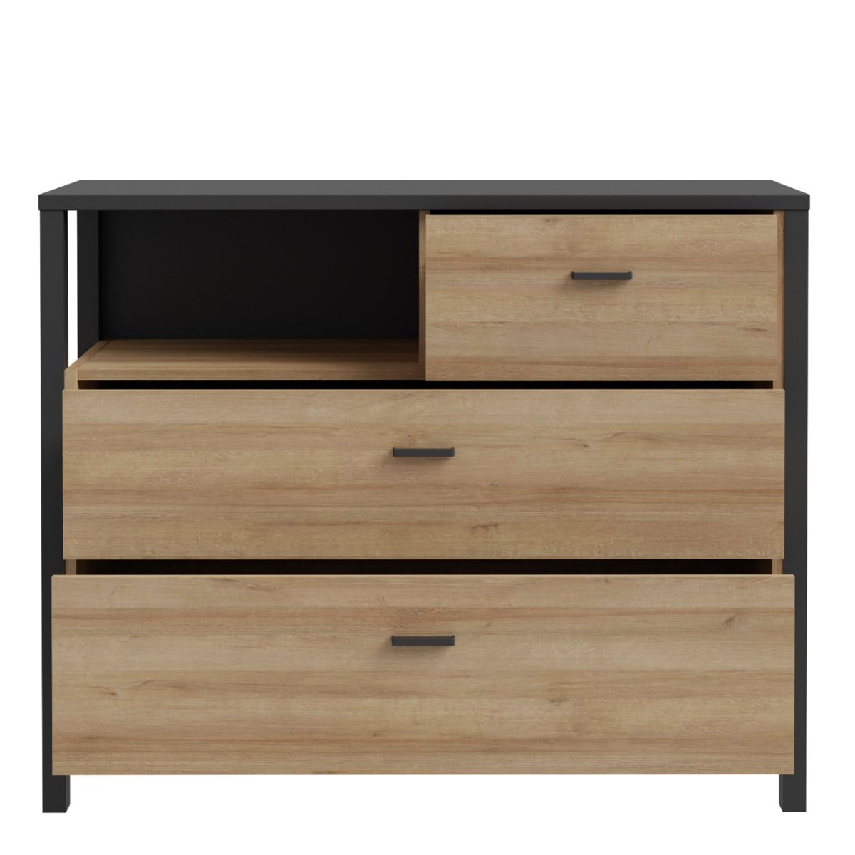 High Rock Chest of Drawers with 3 drawers in Matt Black/Riviera Oak