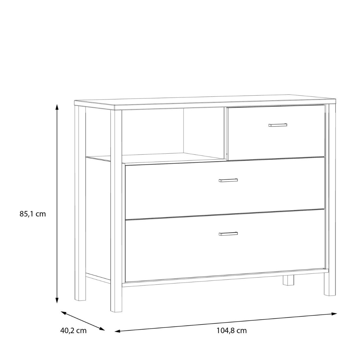 High Rock Chest of Drawers with 3 drawers in Matt Black/Riviera Oak
