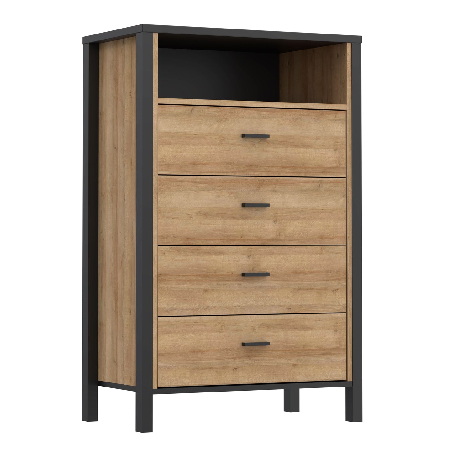 High Rock Chest of Drawers with 4 Drawers in Matt Black/Riviera Oak