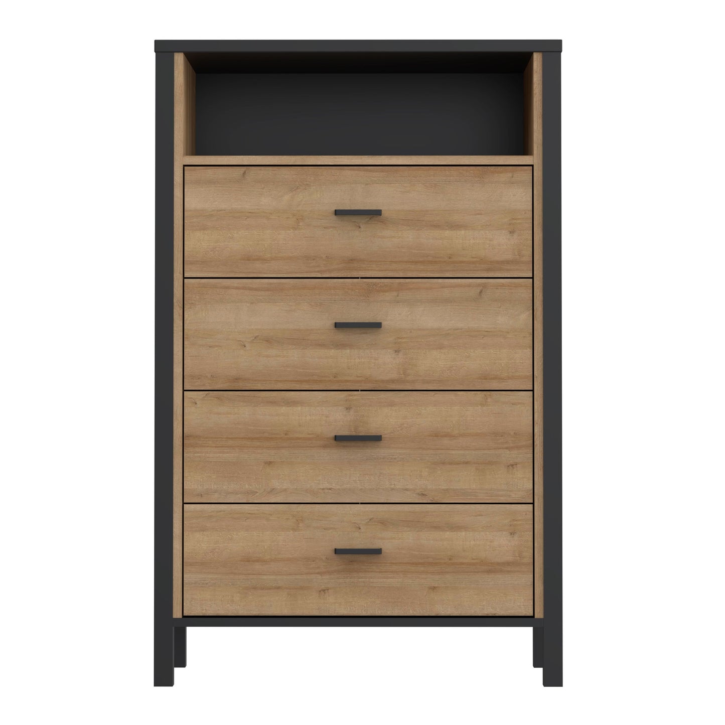 High Rock Chest of Drawers with 4 Drawers in Matt Black/Riviera Oak