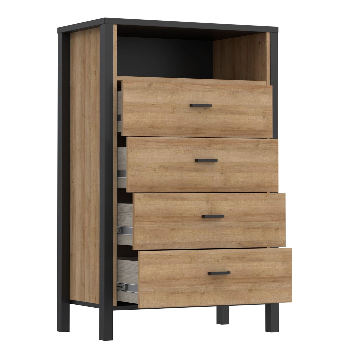 High Rock Chest of Drawers with 4 Drawers in Matt Black/Riviera Oak