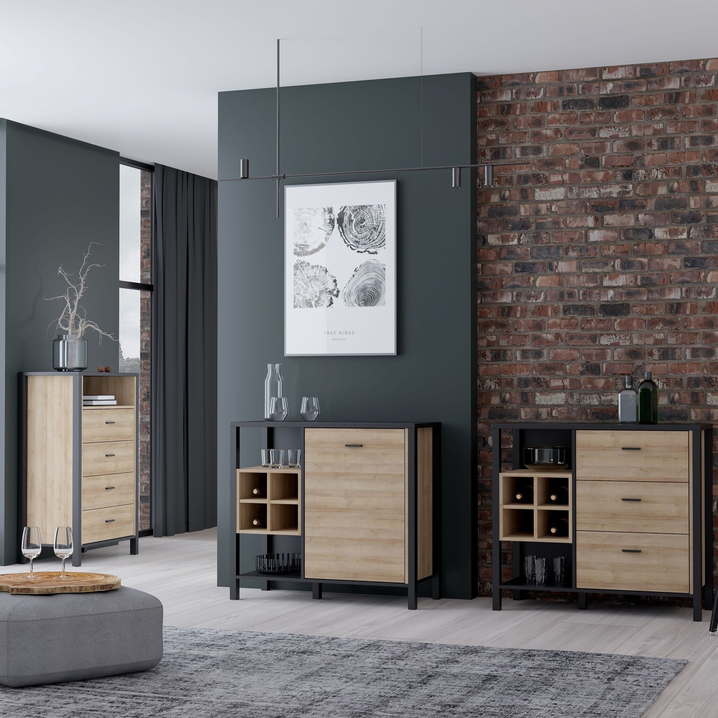 High Rock Chest of Drawers with 4 Drawers in Matt Black/Riviera Oak
