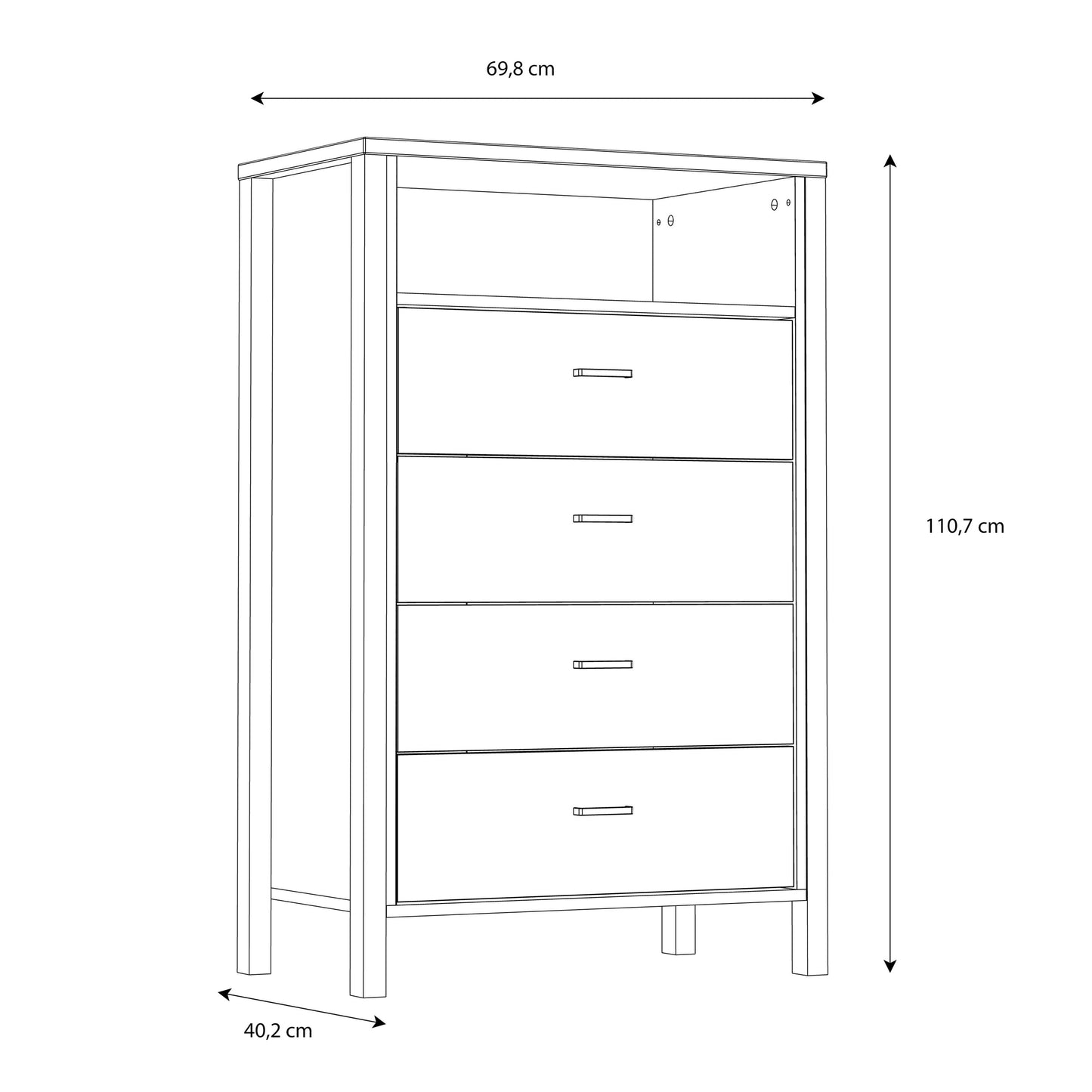 High Rock Chest of Drawers with 4 Drawers in Matt Black/Riviera Oak