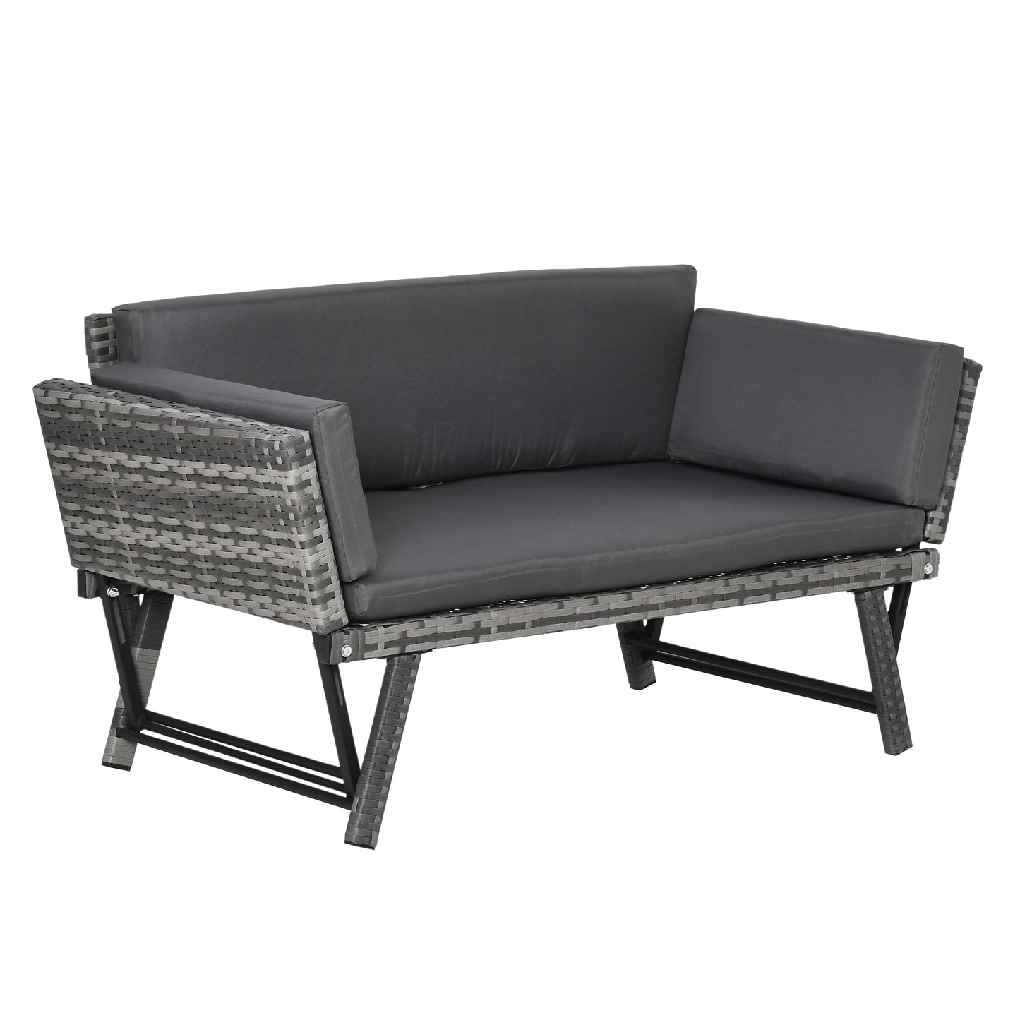 2 in 1 Rattan Folding Daybed Sofa Bench w/Cushion