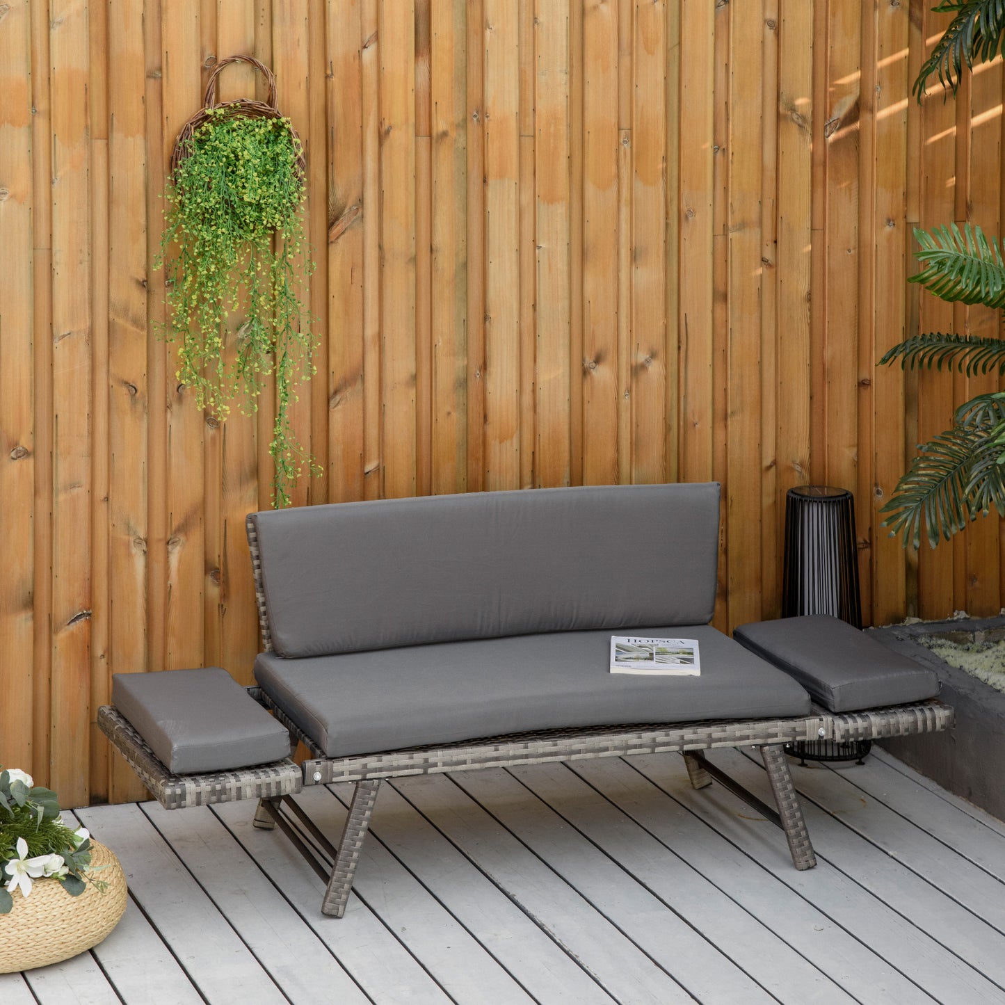 2 in 1 Rattan Folding Daybed Sofa Bench w/Cushion