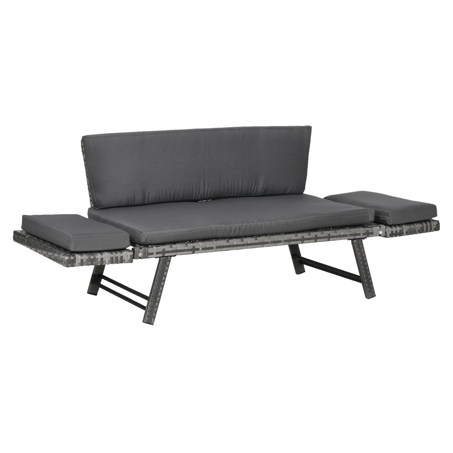 2 in 1 Rattan Folding Daybed Sofa Bench w/Cushion