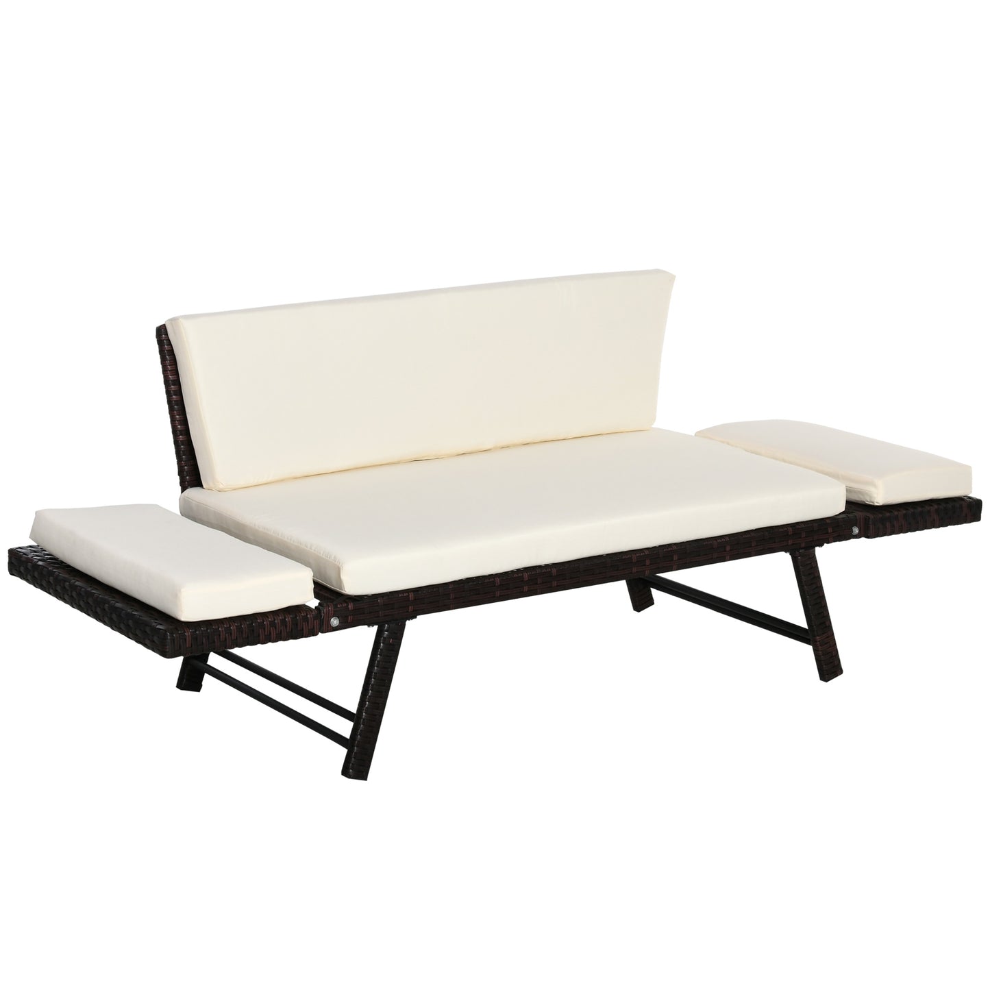 2 in 1 Rattan Folding Daybed Sofa Bench w/Cushion