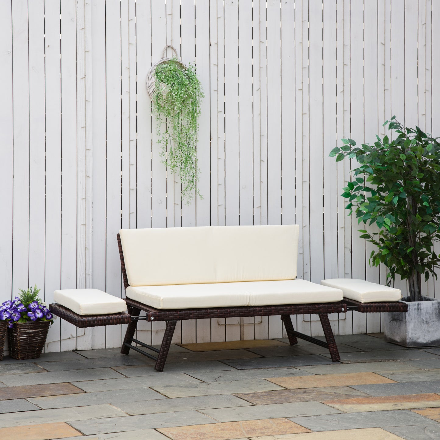 2 in 1 Rattan Folding Daybed Sofa Bench w/Cushion