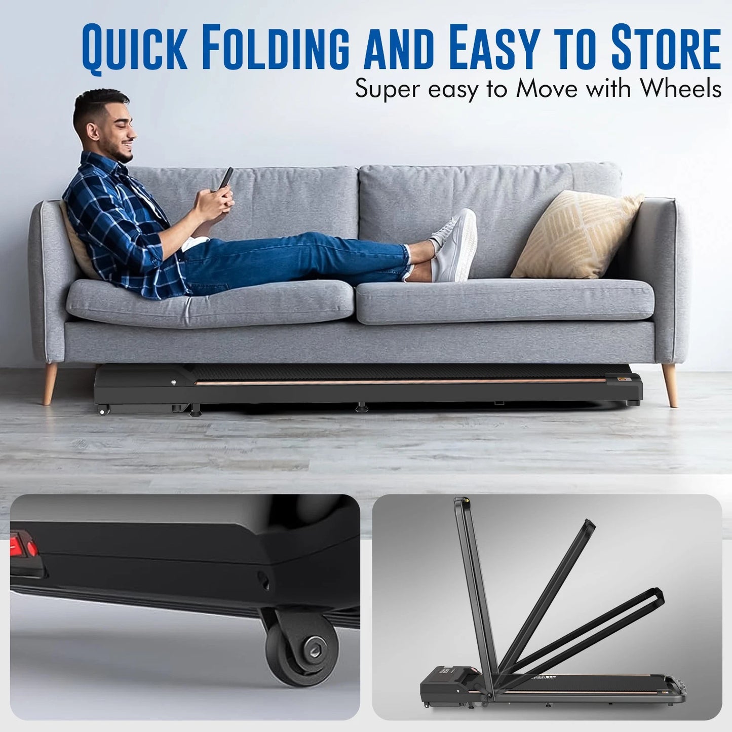 FK Foldable Under-Desk Walking Pad Treadmill - Smart Running Machine with App & Bluetooth Speaker