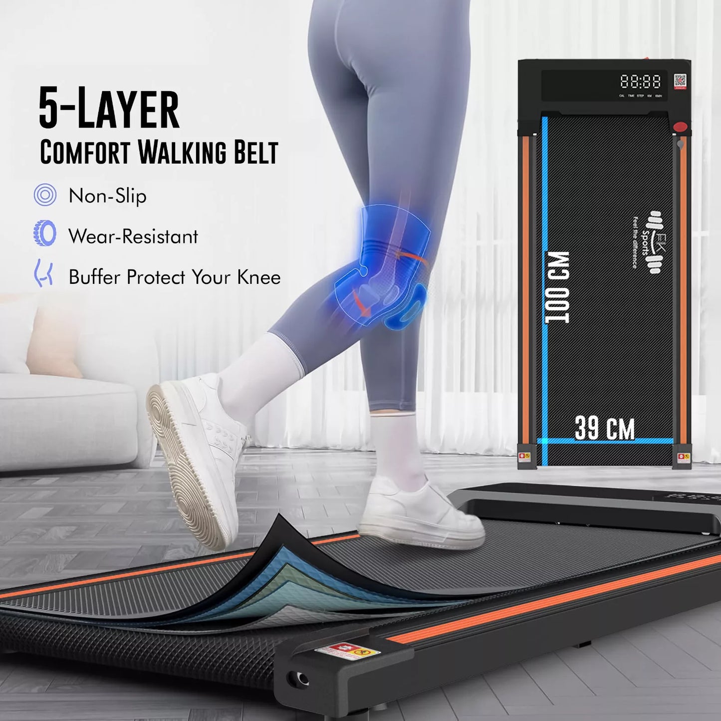 FK Foldable Under-Desk Walking Pad Treadmill - Smart Running Machine with App & Bluetooth Speaker
