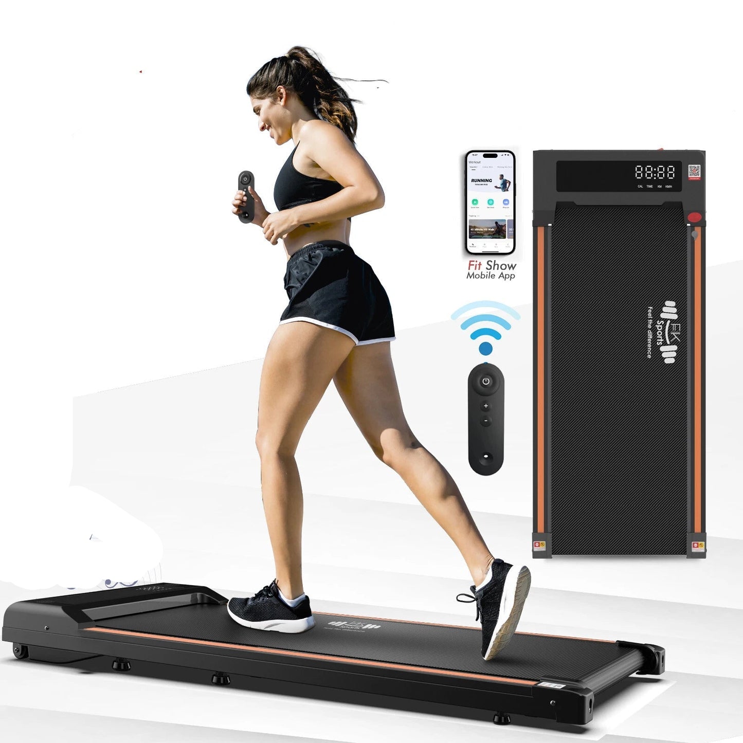 FK Foldable Under-Desk Walking Pad Treadmill - Smart Running Machine with App & Bluetooth Speaker